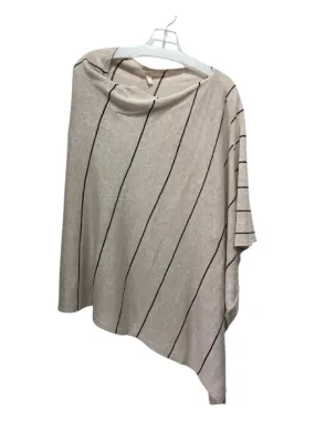 Eileen Fisher Size One Size Beige Cotton Blend Knit Stripes Poncho Sweater