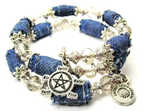 Elemental Pentacle Blue Jean Beaded Wrap Bracelet