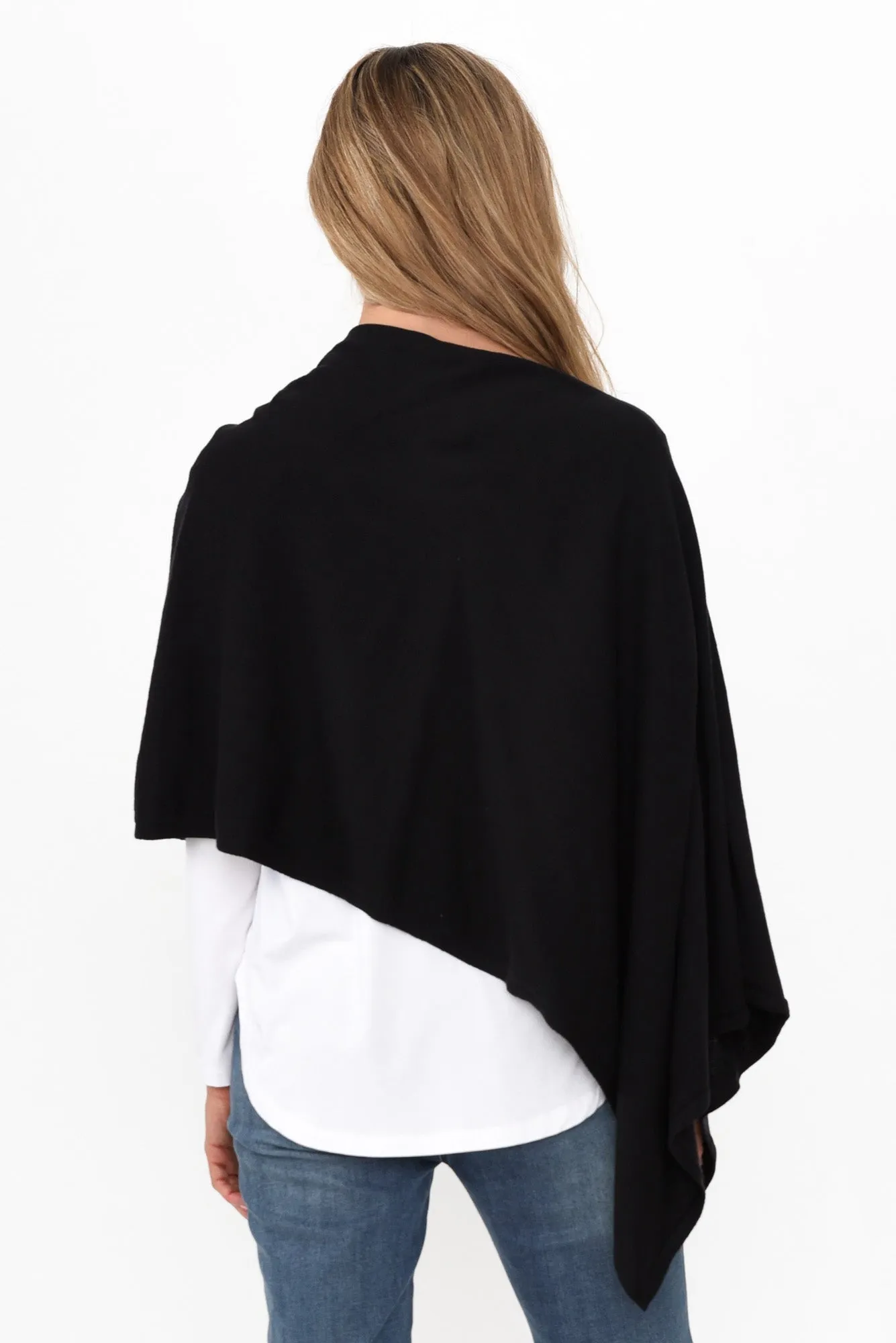 Elorie Black Cotton Cashmere Poncho