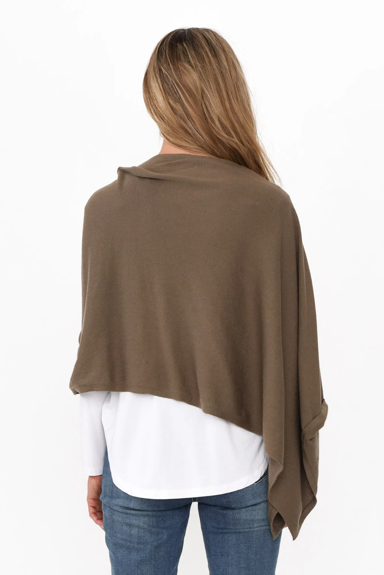 Elorie Khaki Cotton Cashmere Poncho