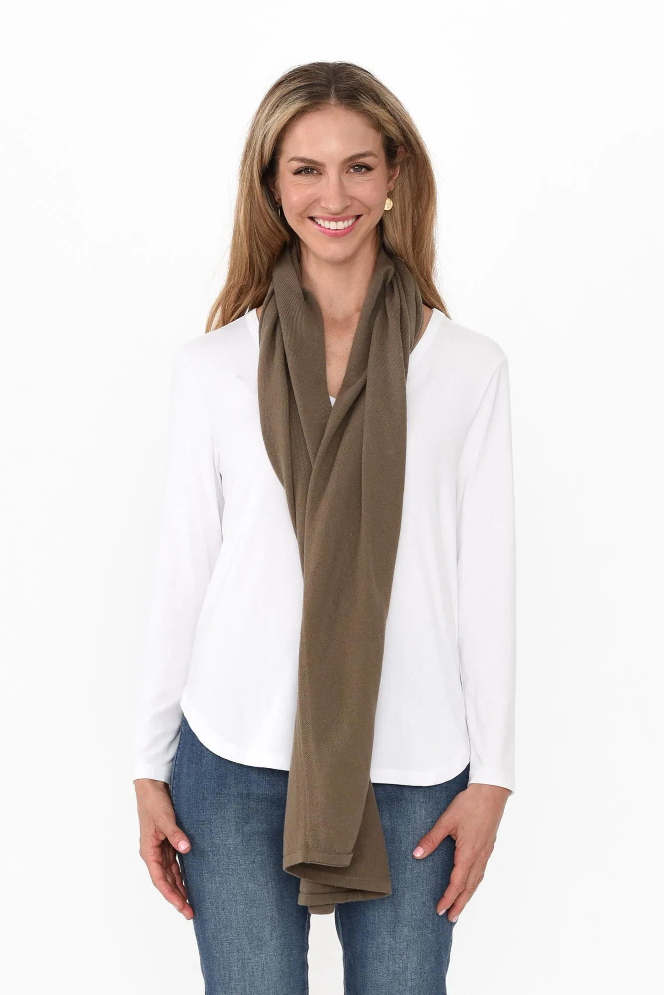 Elorie Khaki Cotton Cashmere Poncho