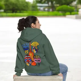 Ethnic Music Art Unisex Garment-Dyed Hoodie, Handcrafted Hooded Sweater