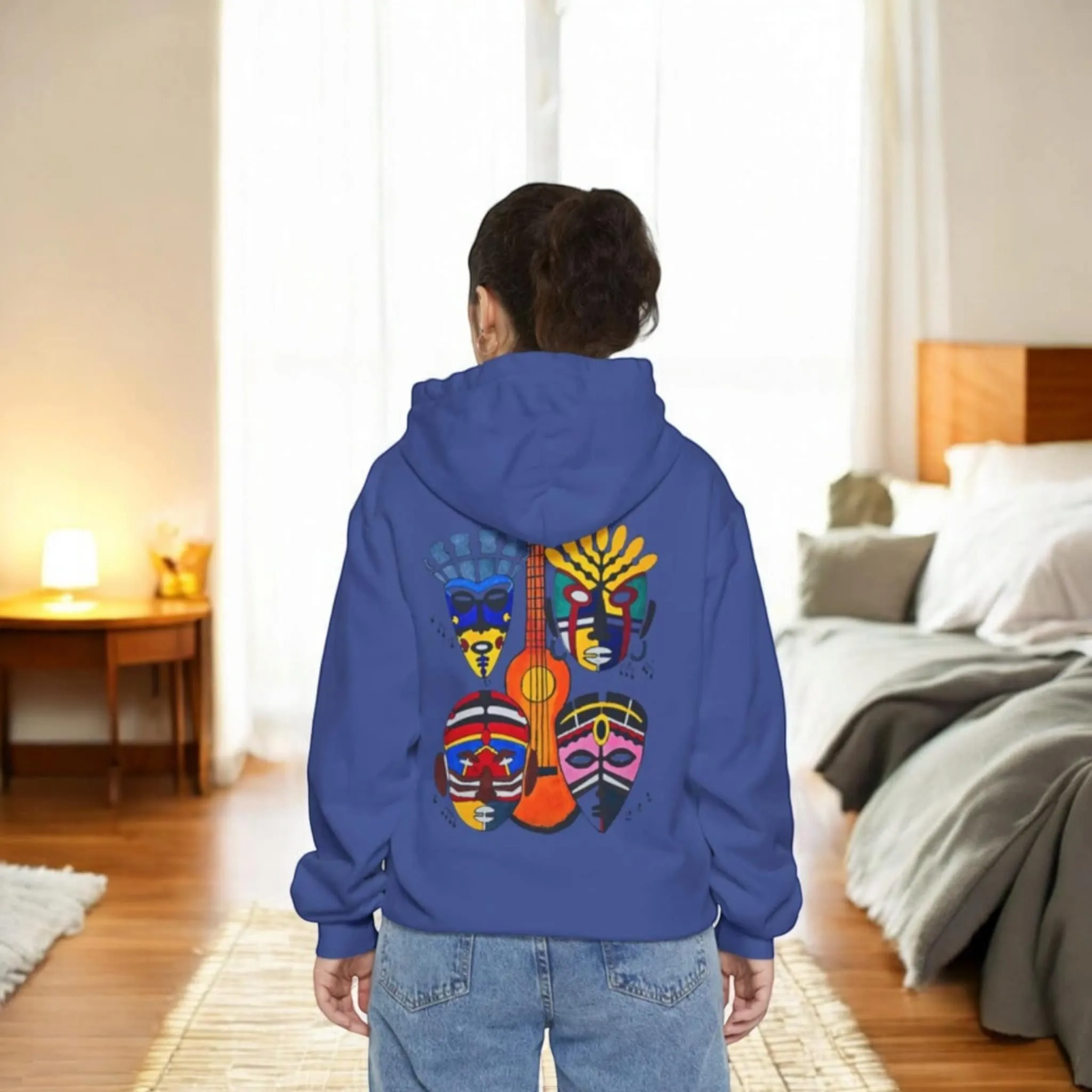 Ethnic Music Art Unisex Garment-Dyed Hoodie, Handcrafted Hooded Sweater