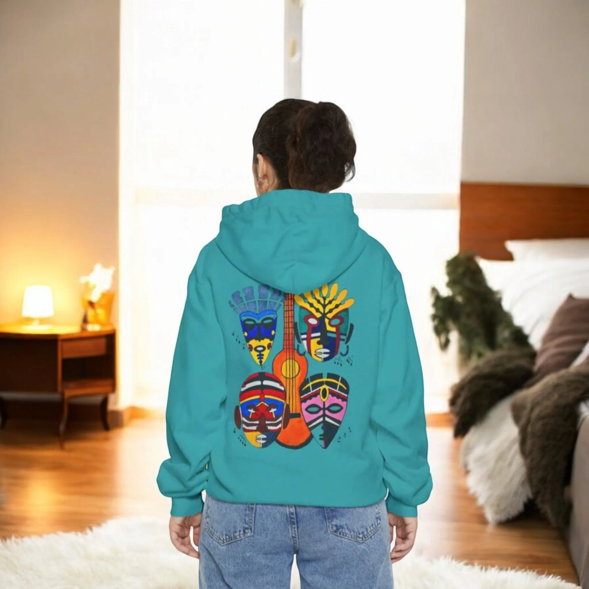 Ethnic Music Art Unisex Garment-Dyed Hoodie, Handcrafted Hooded Sweater