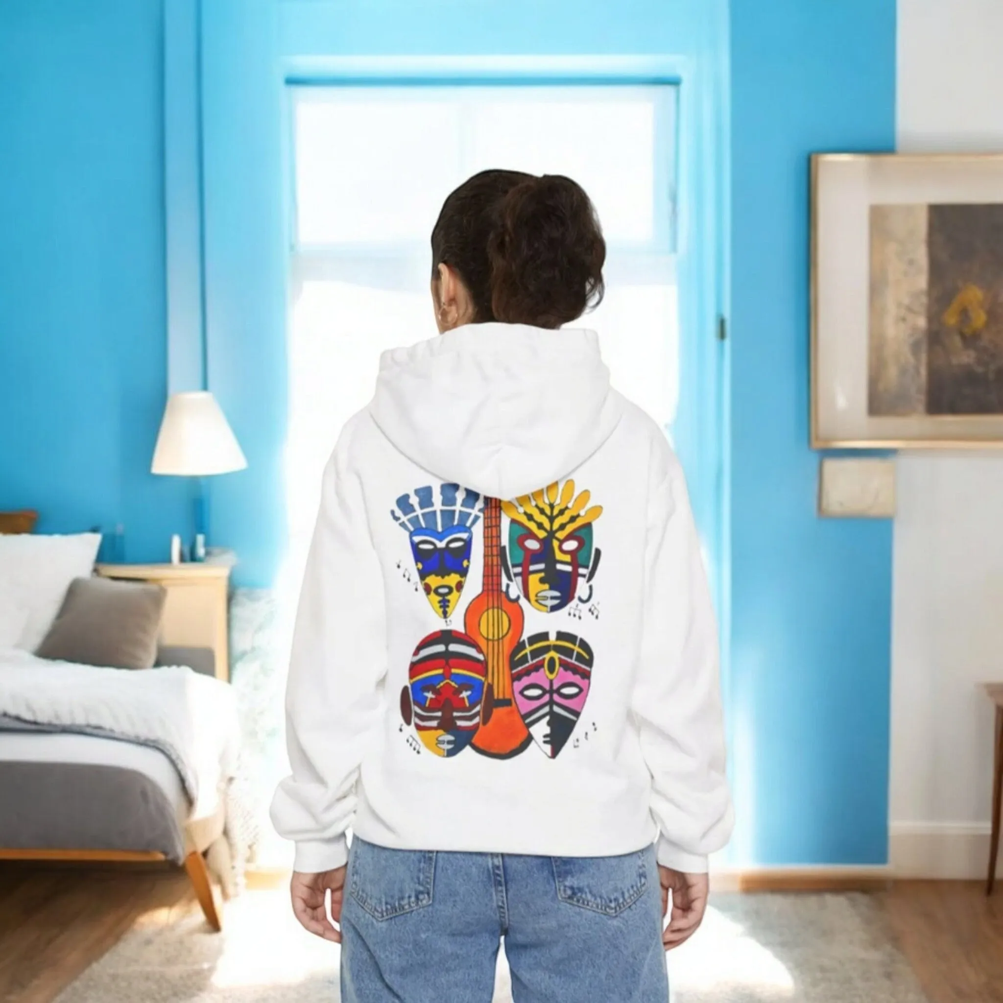 Ethnic Music Art Unisex Garment-Dyed Hoodie, Handcrafted Hooded Sweater