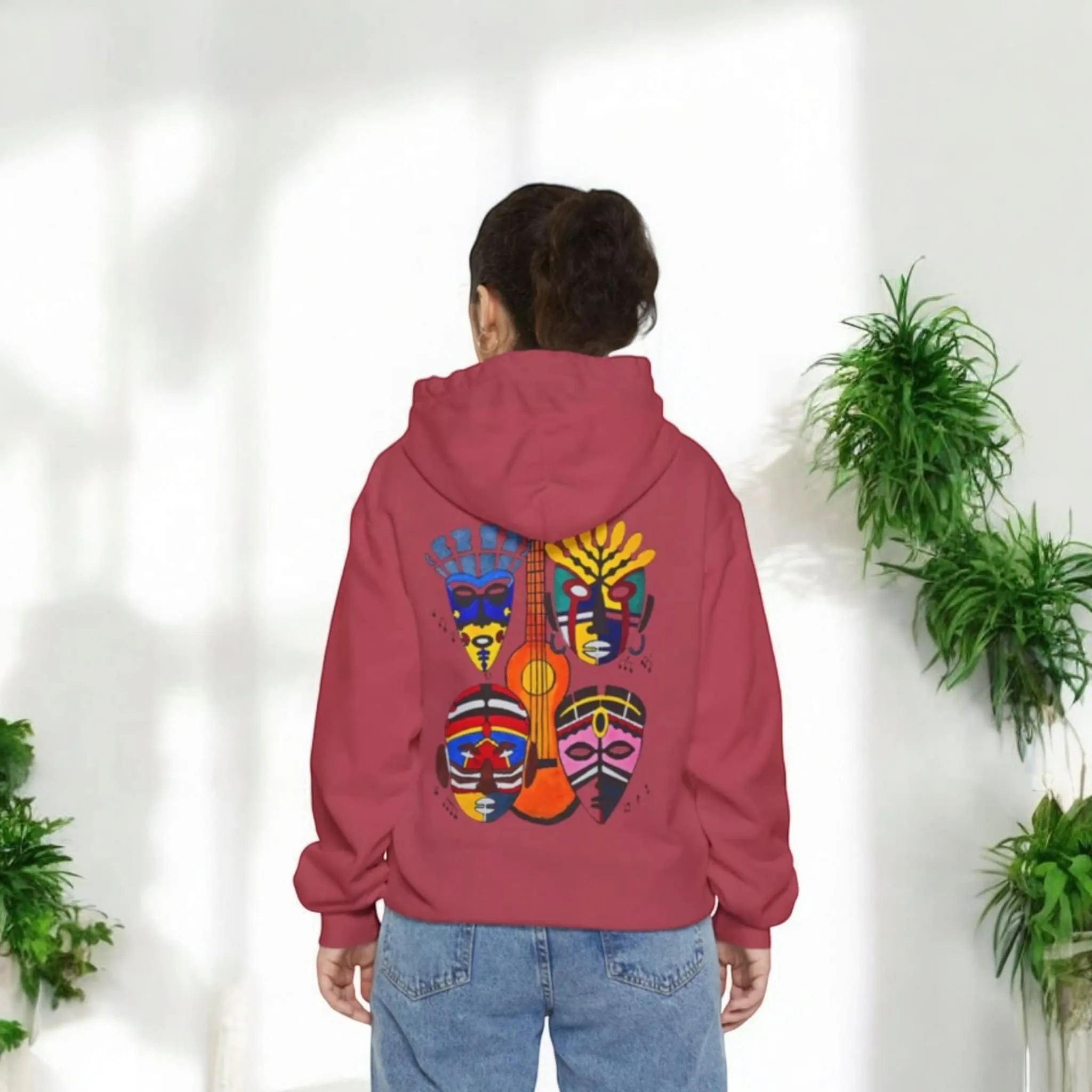 Ethnic Music Art Unisex Garment-Dyed Hoodie, Handcrafted Hooded Sweater