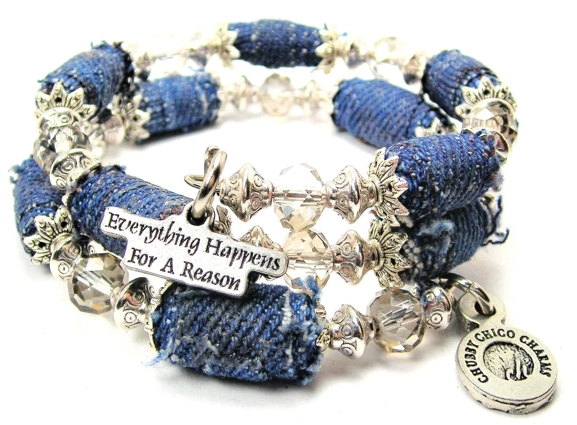 Everything Happens For A Reason Blue Jean Beaded Wrap Bracelet