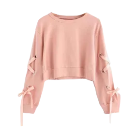 Eyelet Lace-up Sleeve Sweatshirt