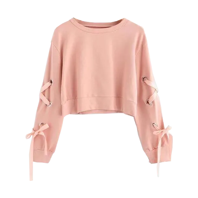 Eyelet Lace-up Sleeve Sweatshirt