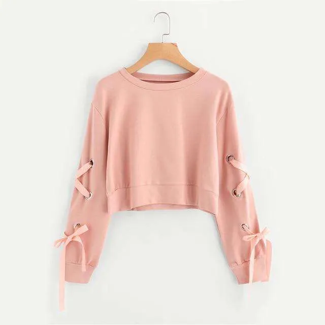 Eyelet Lace-up Sleeve Sweatshirt