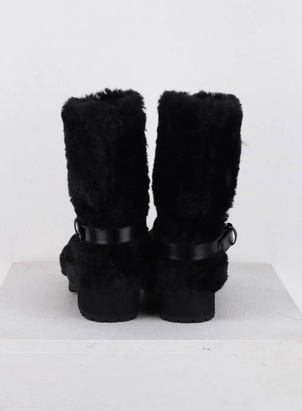 Faux Shearing Buckle Midi Boots CD312