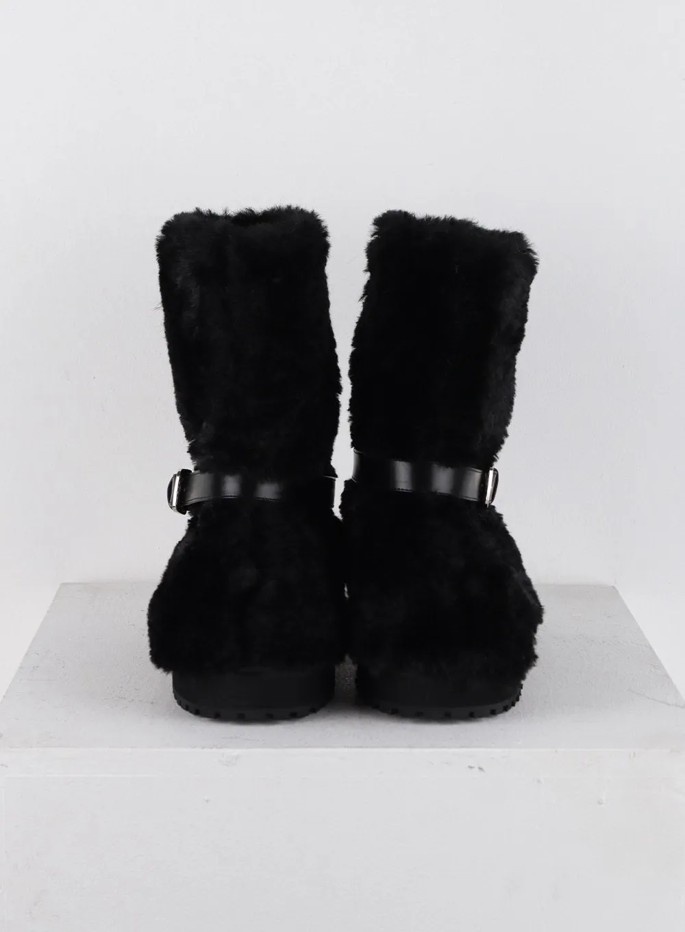 Faux Shearing Buckle Midi Boots CD312