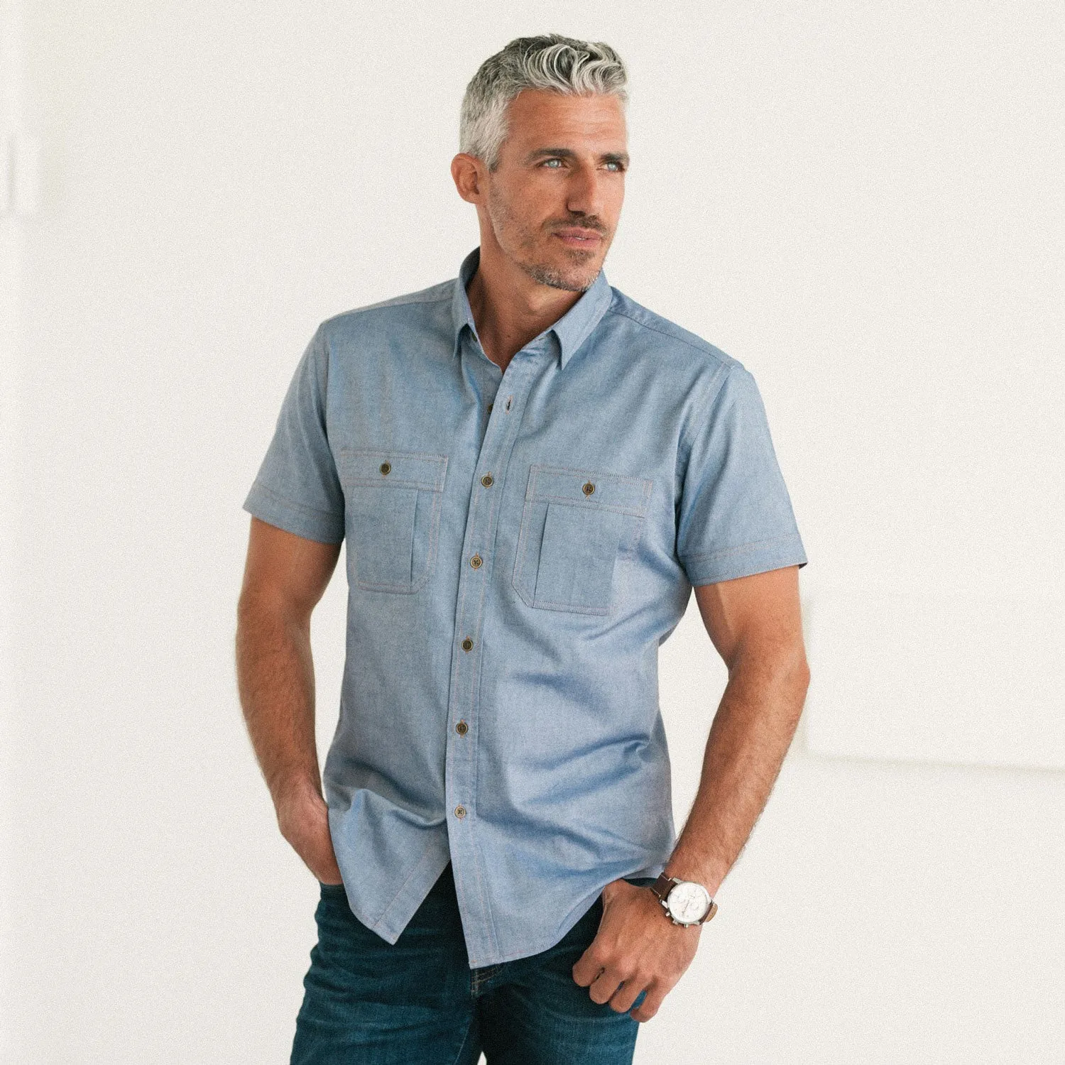 Fixer Short Sleeve Utility Shirt – Navy Blue Cotton Oxford