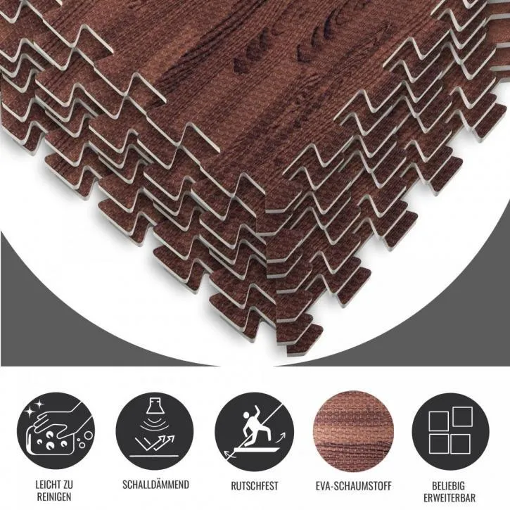 Floor Mat Set - 6 Mats 12 Edges - Dark Wood Effect