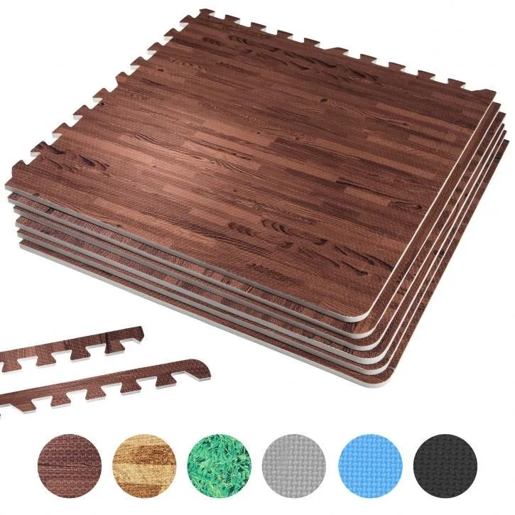 Floor Mat Set - 6 Mats 12 Edges - Dark Wood Effect