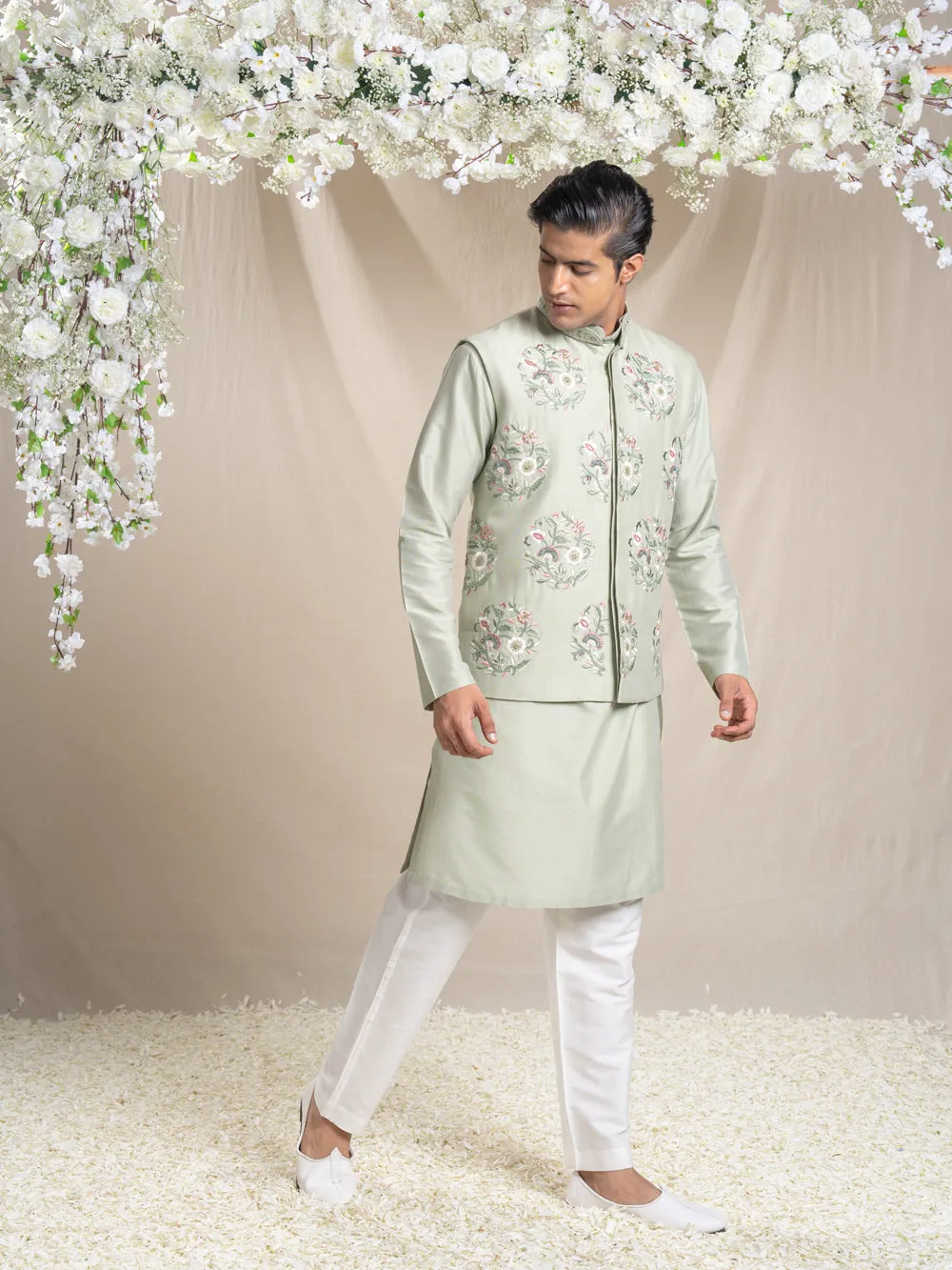 Floral Embroidery Nehru Jacket Set