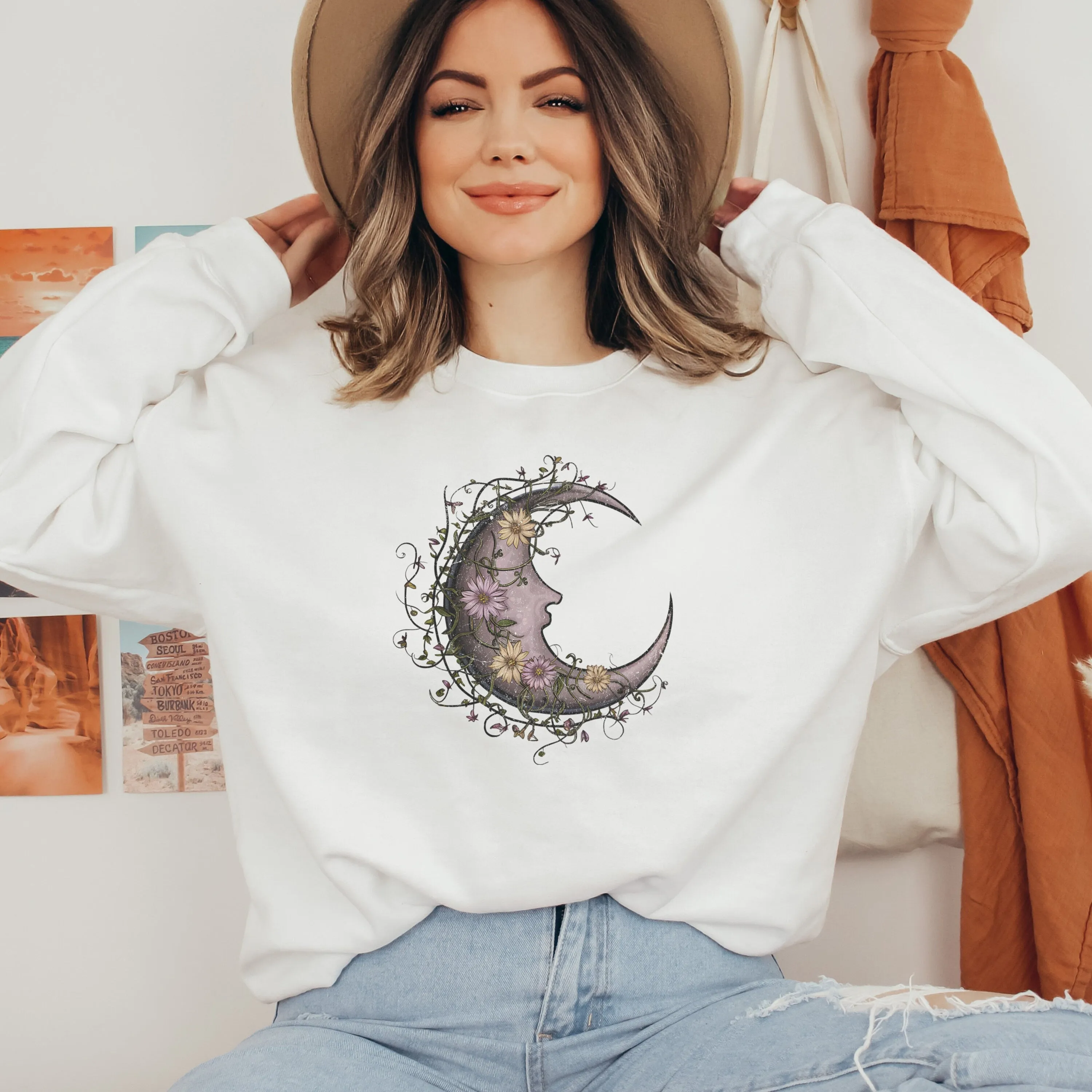 Floral Moon Shirt, Moon Shirt, Night Sky Shirt, Moon Wild Flowers Shirt, Flower Shirt, Moon and Flower Shirt, Wildflower Sweatshirt