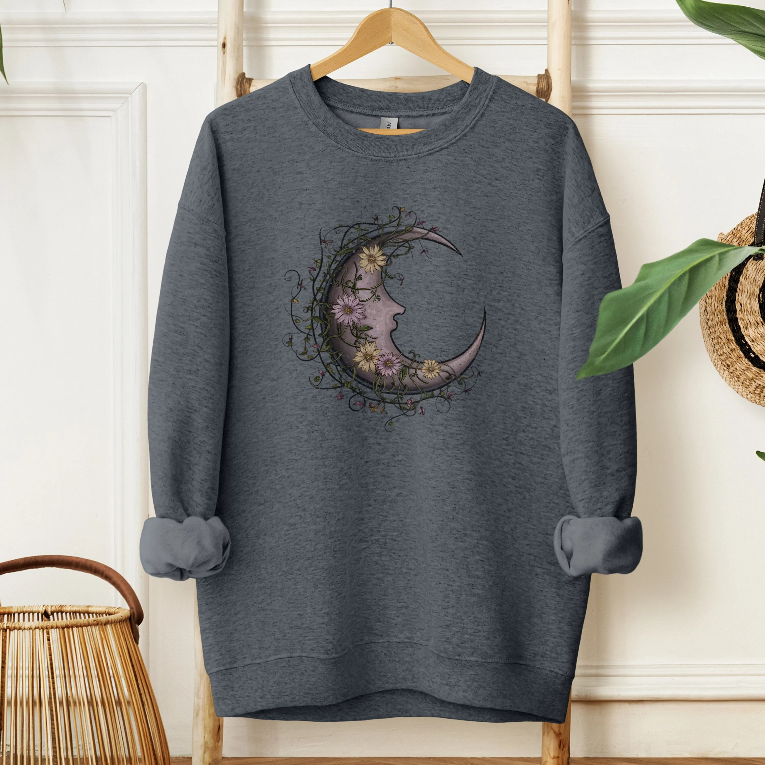 Floral Moon Shirt, Moon Shirt, Night Sky Shirt, Moon Wild Flowers Shirt, Flower Shirt, Moon and Flower Shirt, Wildflower Sweatshirt