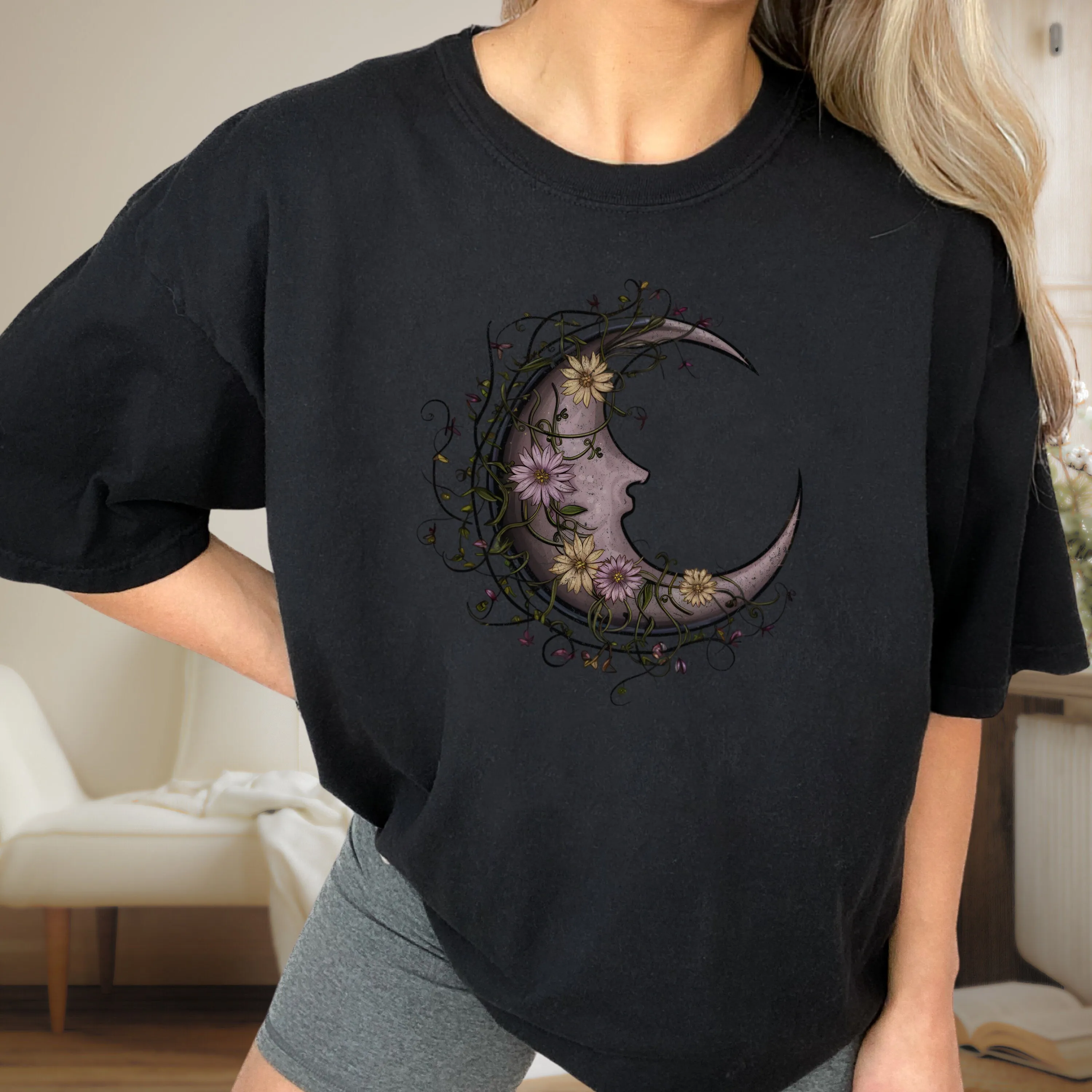 Floral Moon Shirt, Moon Shirt, Night Sky Shirt, Moon Wild Flowers Shirt, Flower Shirt, Moon and Flower Shirt, Wildflower Sweatshirt