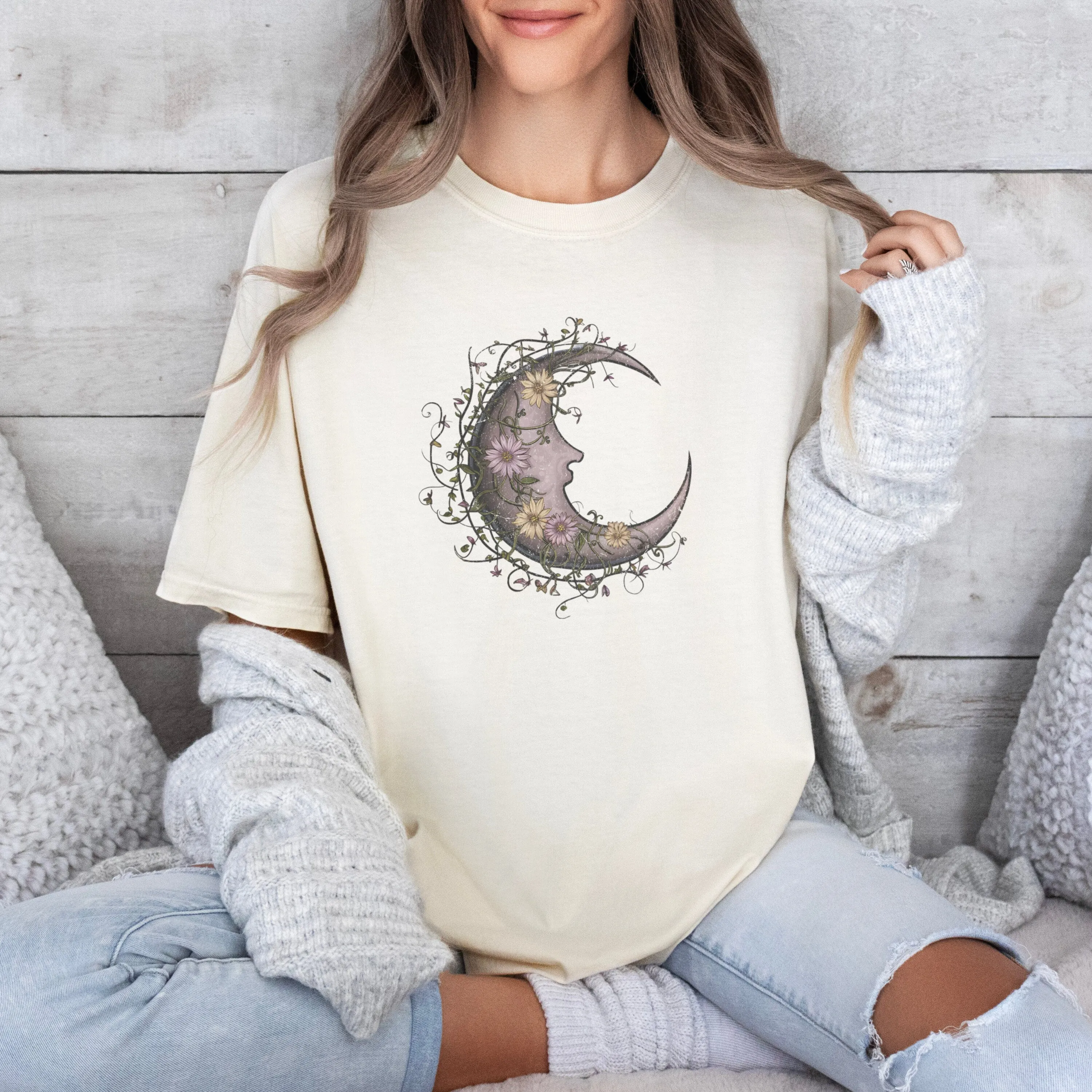 Floral Moon Shirt, Moon Shirt, Night Sky Shirt, Moon Wild Flowers Shirt, Flower Shirt, Moon and Flower Shirt, Wildflower Sweatshirt