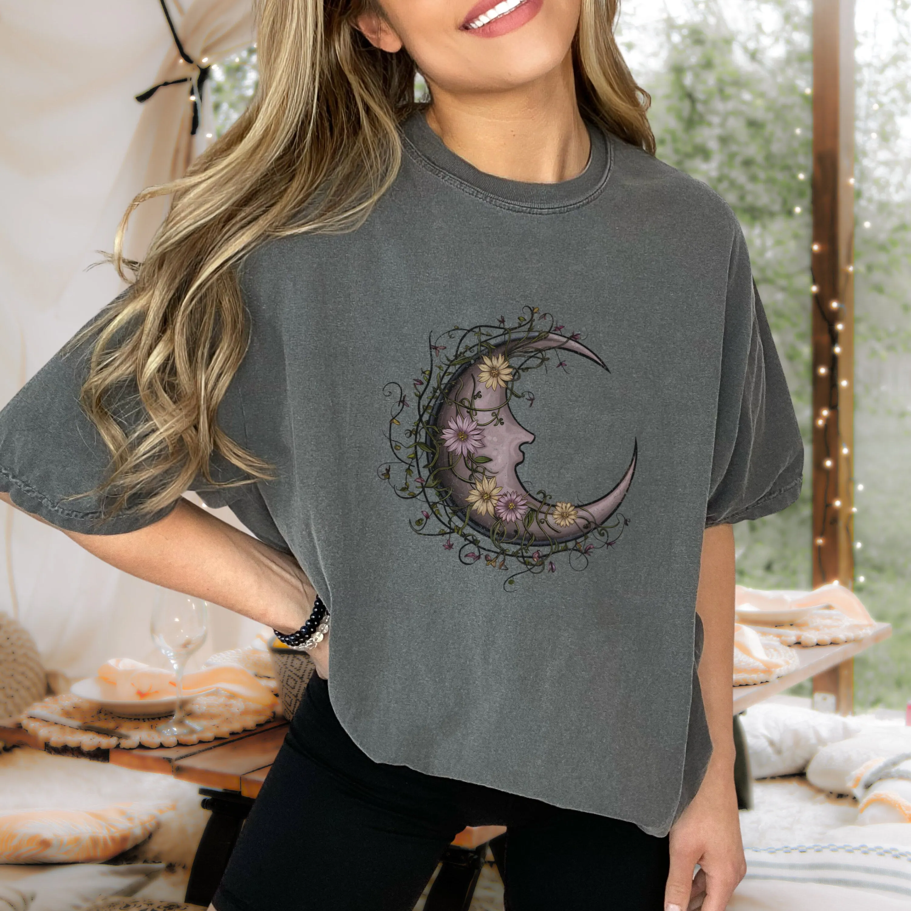 Floral Moon Shirt, Moon Shirt, Night Sky Shirt, Moon Wild Flowers Shirt, Flower Shirt, Moon and Flower Shirt, Wildflower Sweatshirt