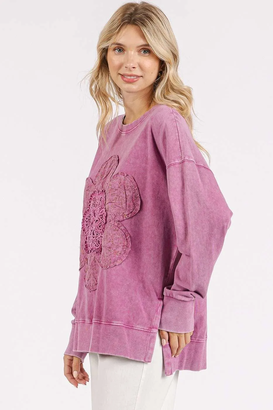 FLOWER PATCH MINERAL WASH LONG SLEEVE TOP