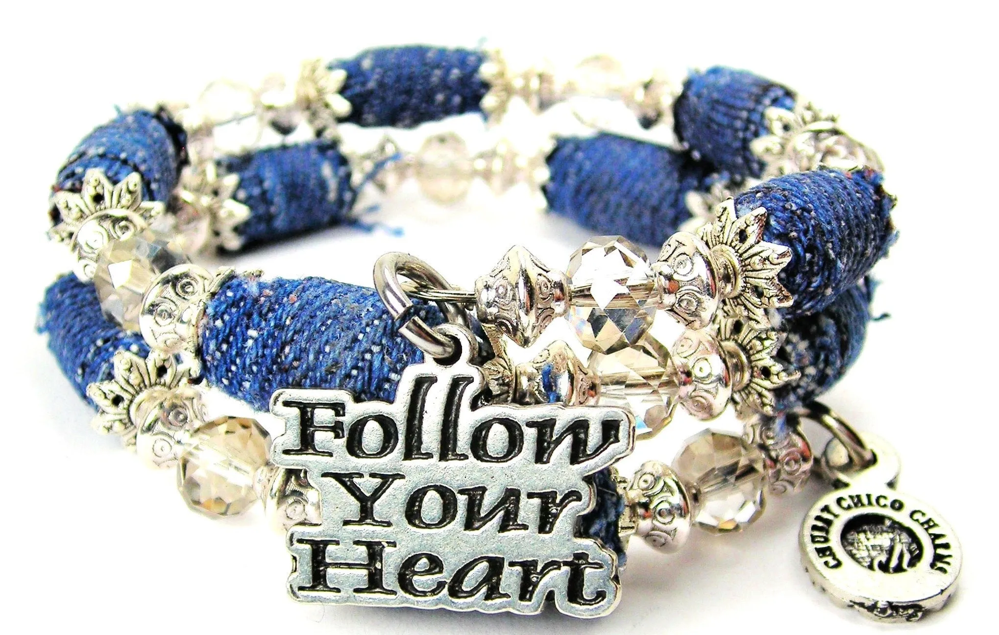 Follow Your Heart Blue Jean Beaded Wrap Bracelet