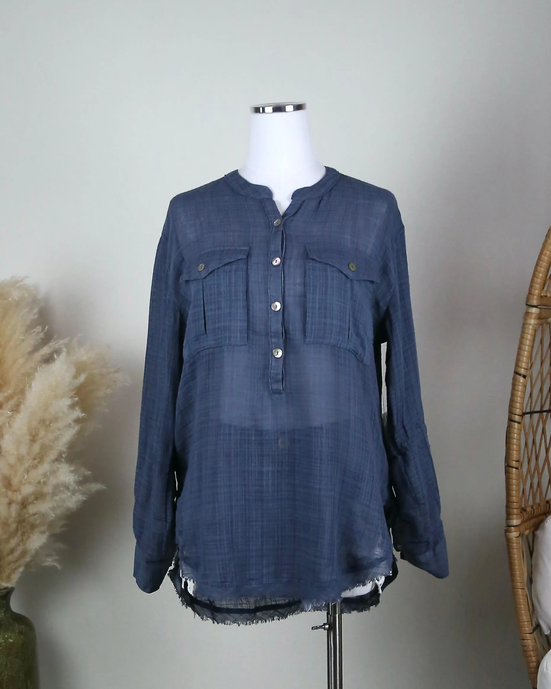 Free People - Talk to Me Lightweight Gauzy Button Down in Blue