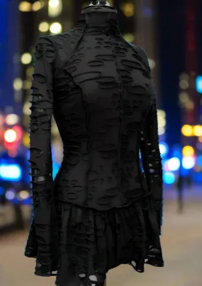 FUTURE SHOCK DRESS - BLACK DECAYED FABRIC