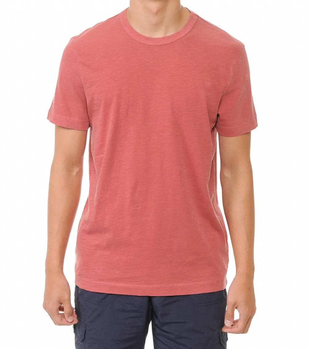 Garment-Dyed Slub Cotton Crew Neck T-Shirt with Binded Neckline