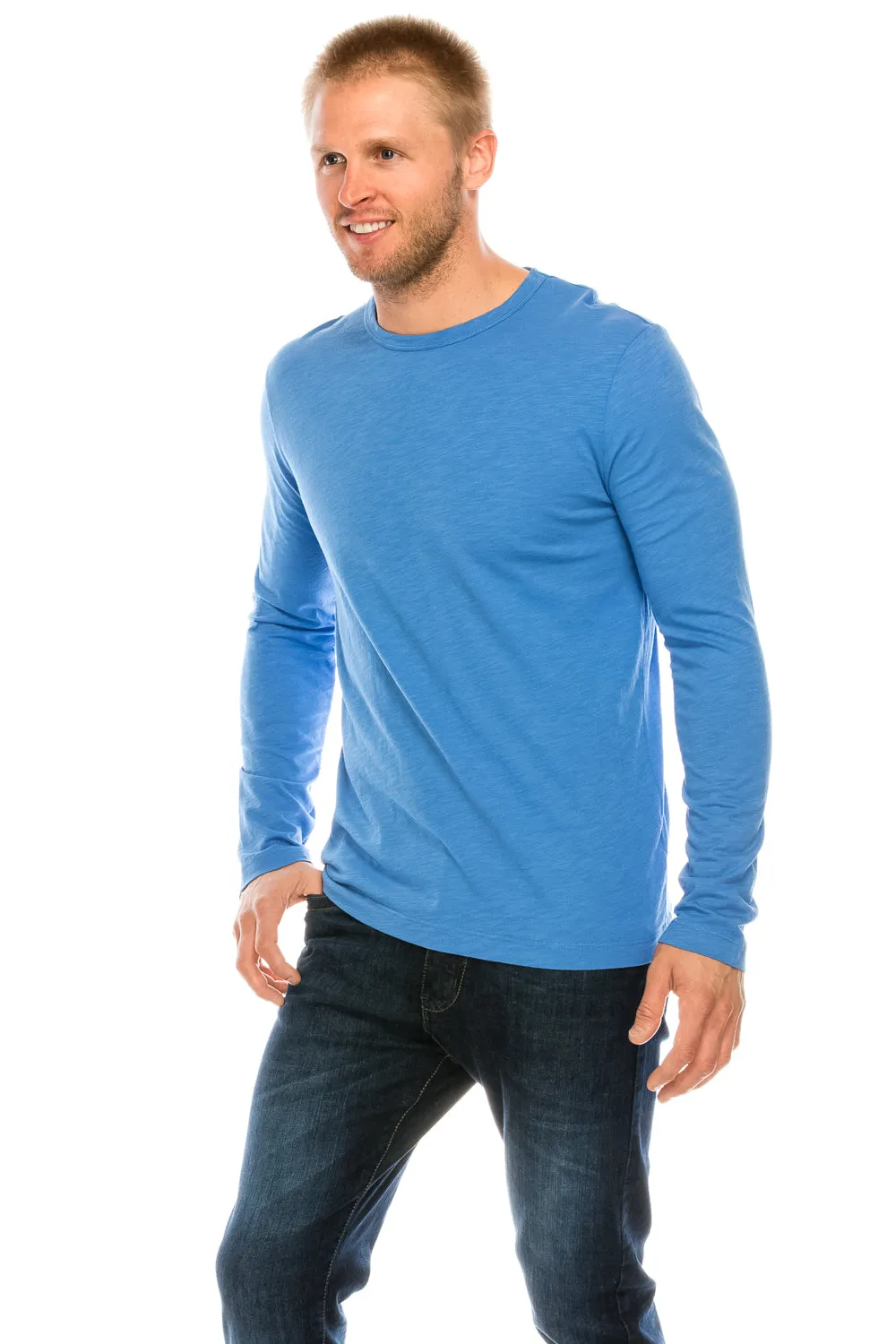 Garment-Dyed Slub Cotton Long Sleeve Crew Neck T-Shirt