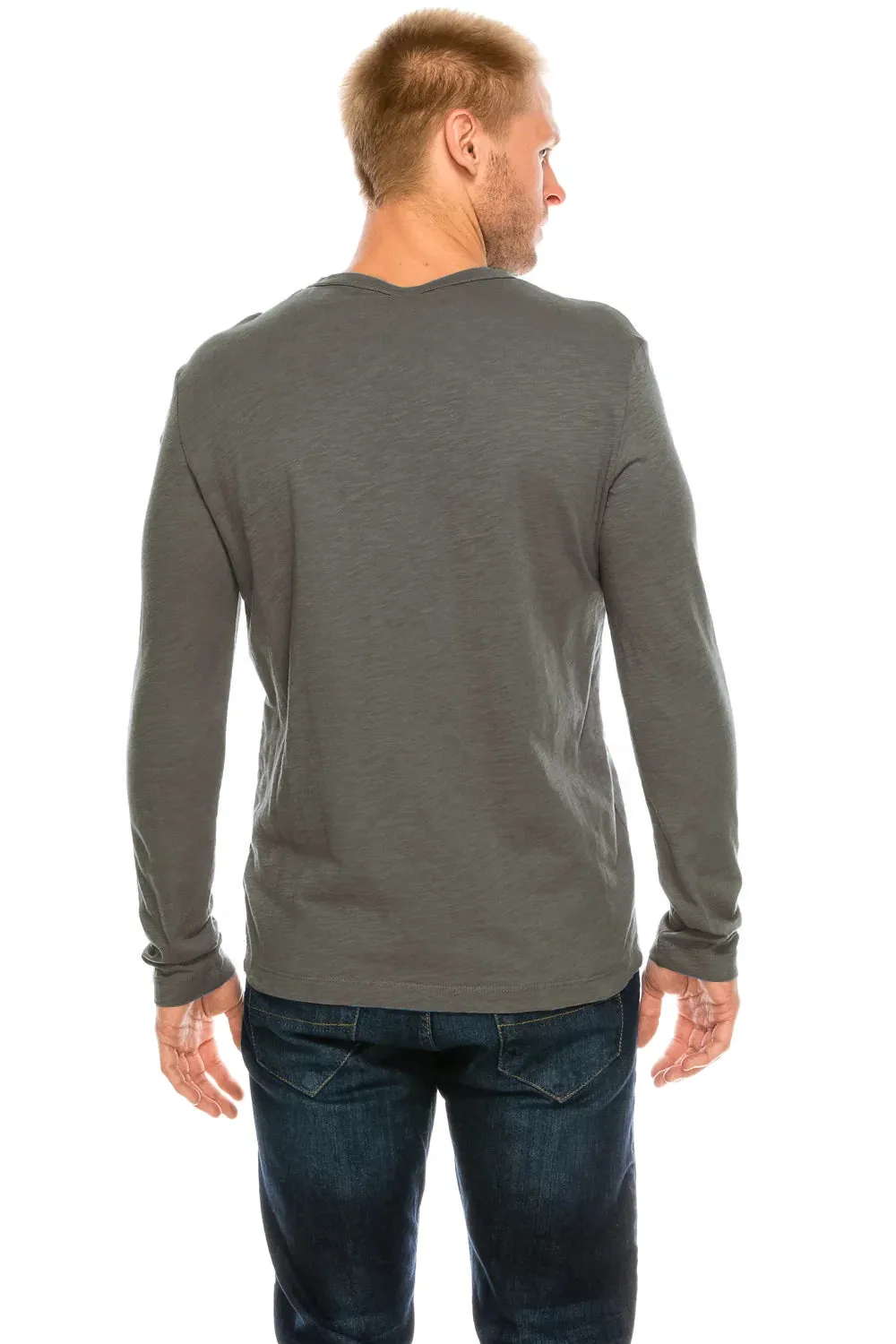 Garment-Dyed Slub Cotton Long Sleeve Crew Neck T-Shirt