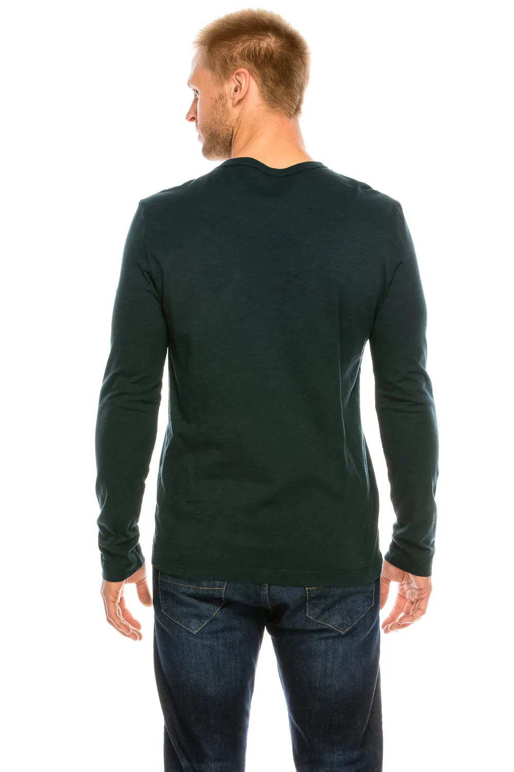 Garment-Dyed Slub Cotton Long Sleeve Crew Neck T-Shirt