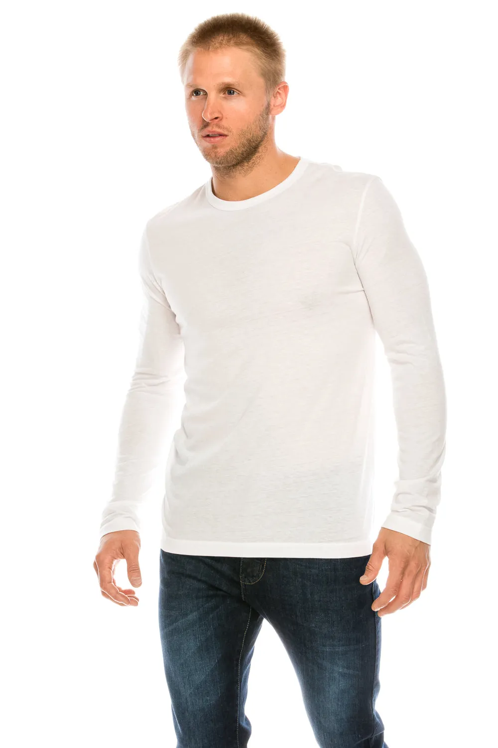 Garment-Dyed Slub Cotton Long Sleeve Crew Neck T-Shirt