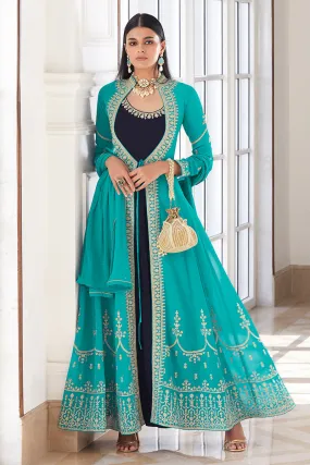 Georgette Exquisite Blue Jacket Style Anarkali Suit