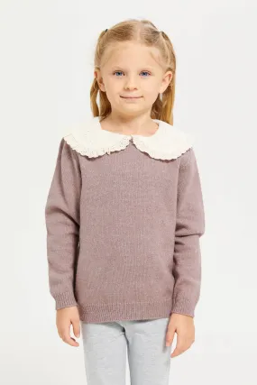 Girl Pink Lace Schiffli Collared Pullover