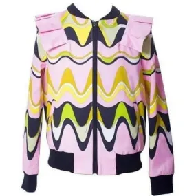 Girls Pink Wave Print Jacket