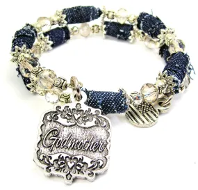 Godmother Victorian Scroll Blue Jean Beaded Wrap Bracelet