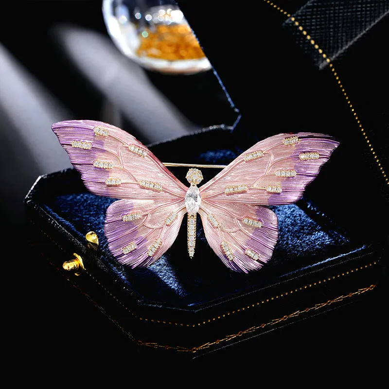 Gradient color butterfly brooch enamel glaze retro insect exquisite and elegant cheongsam coat jacket accessories