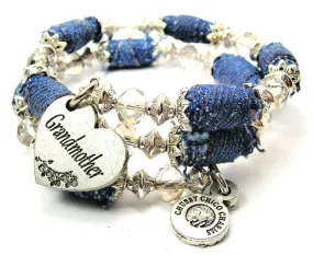 Grandmother Heart Blue Jean Beaded Wrap Bracelet