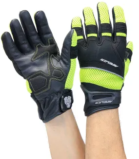 Green Mesh Motorcycle Gloves with Leather Palm & Reflectors #GC4344VRN ()