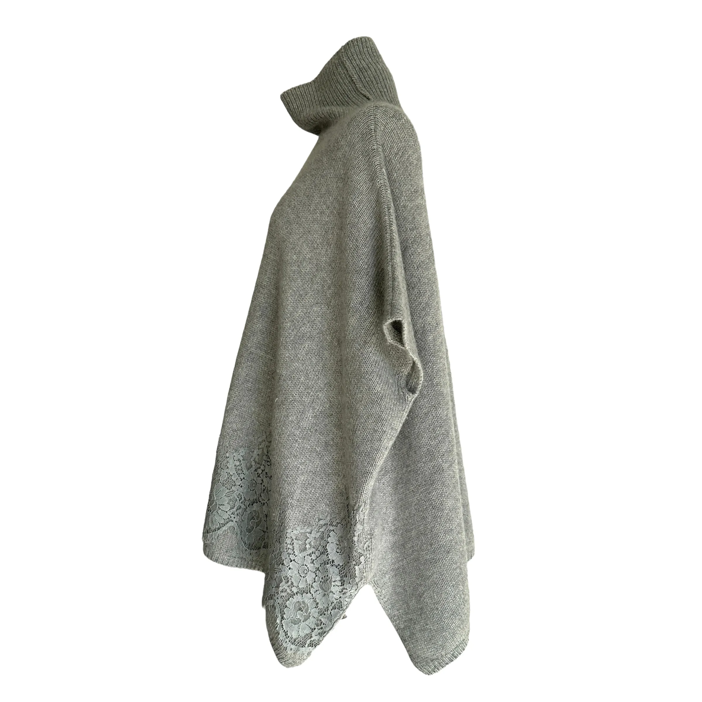 Grey Poncho with Lace - XS