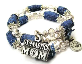 Gymnastics Mom With Gymnast In O Blue Jean Beaded Wrap Bracelet