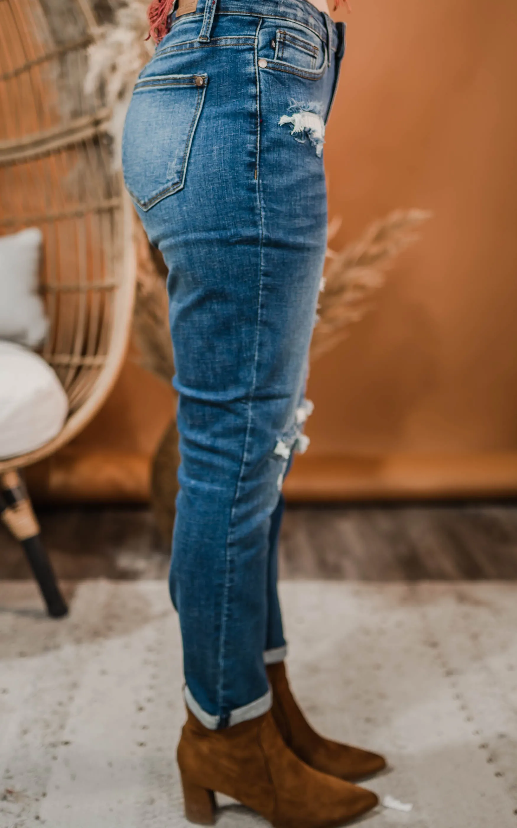 Haily Gail Judy Blue Thermal Patch Boyfriend Jeans - Final Sale