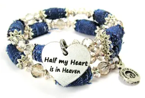 Half Of My Heart Is In Heaven Blue Jean Beaded Wrap Bracelet