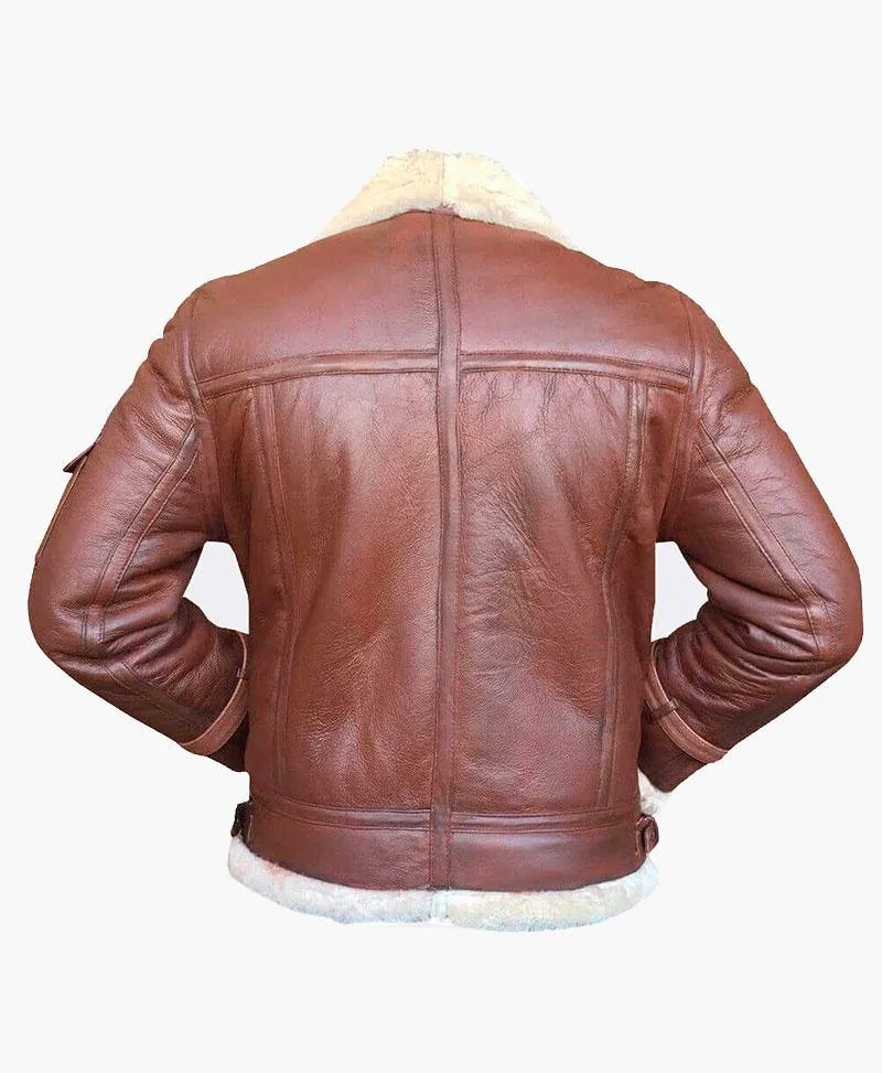 Handcrafted Men's Flying Leather Jacket with Fur Lining