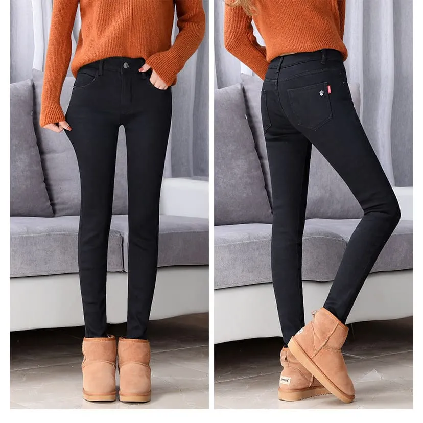 High Stretch Slant Pocket Zip Fly Thermal Lined Skinny Jeans