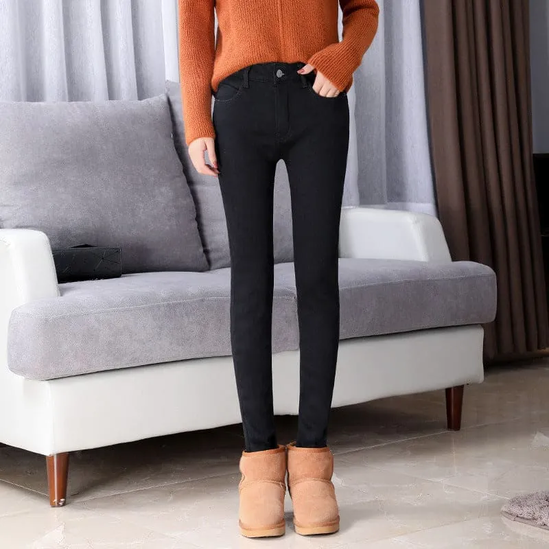 High Stretch Slant Pocket Zip Fly Thermal Lined Skinny Jeans