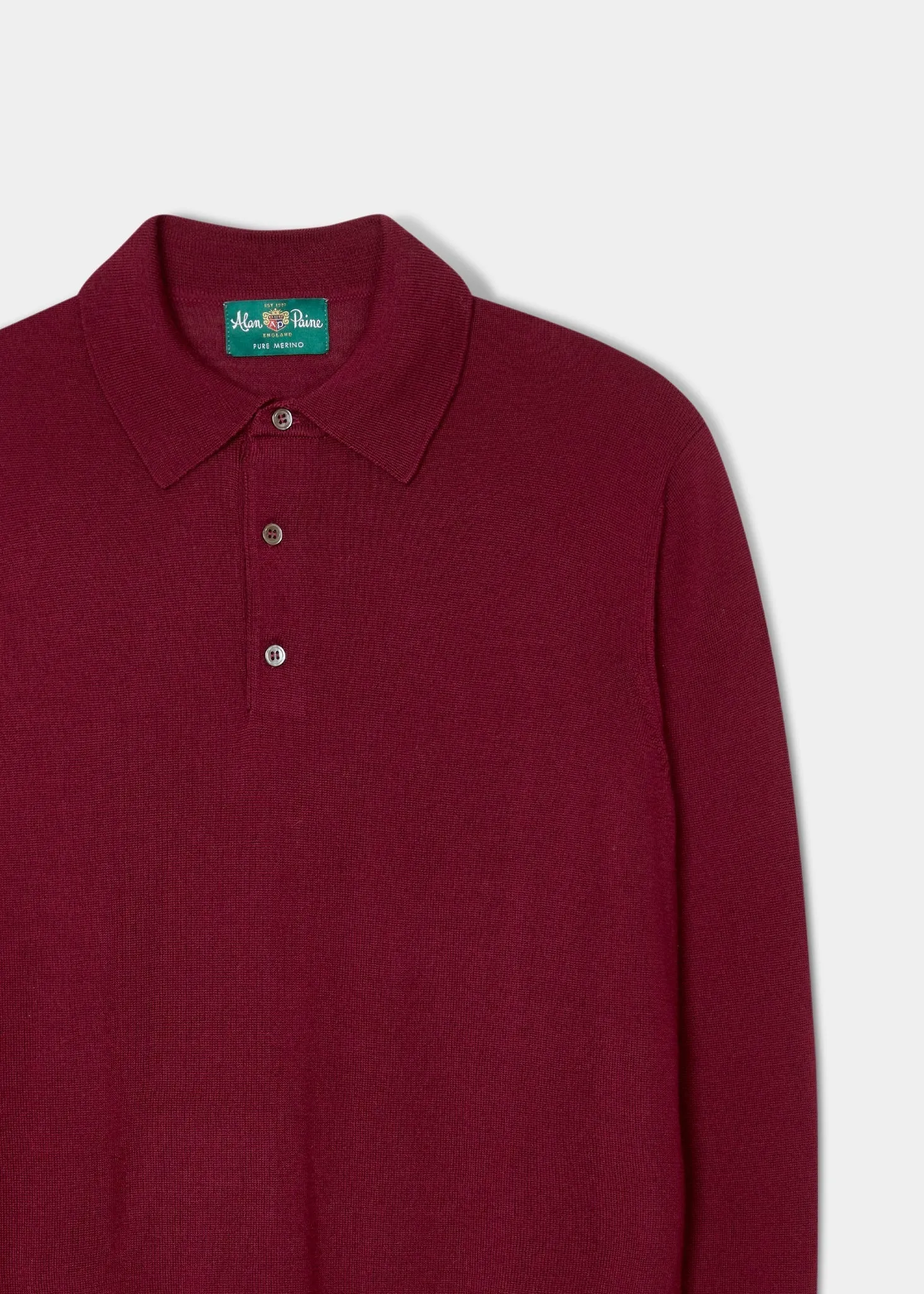 Hindhead Men's Merino Wool Polo Shirt in Bordeaux - Regular Fit