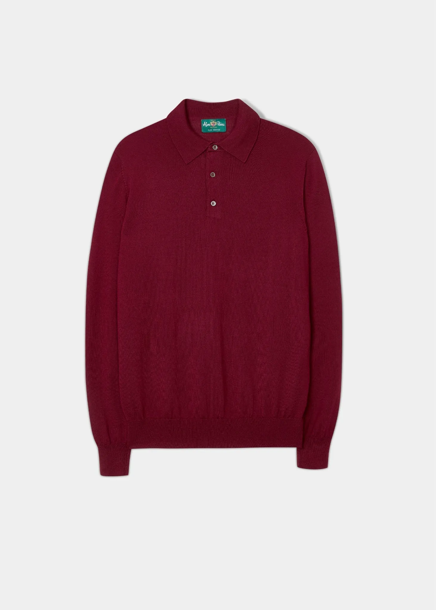 Hindhead Men's Merino Wool Polo Shirt in Bordeaux - Regular Fit